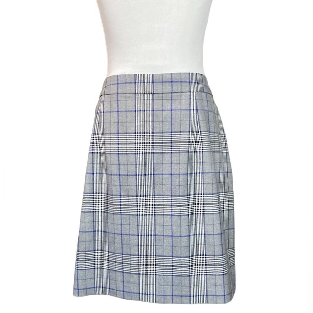 Halogen Plaid Pencil Skirt Side Buckles Grey Blue Black